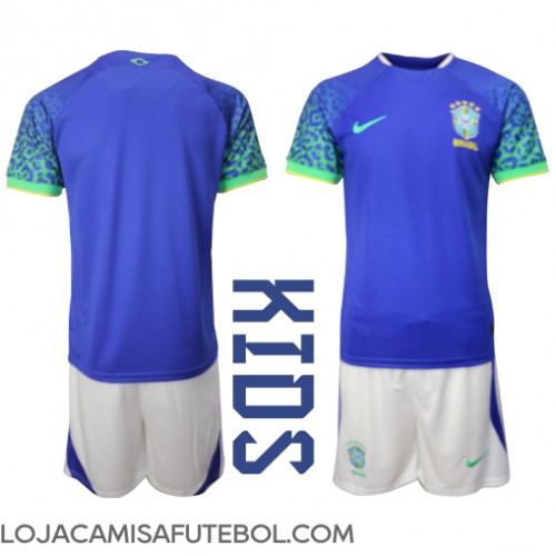 Camisa de Futebol Brasil Equipamento Secundário Infantil Mundo 2022 Manga Curta (+ Calças curtas)